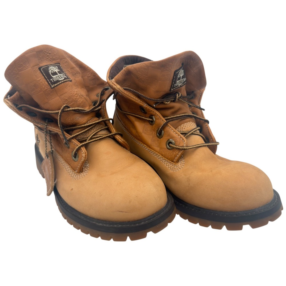 Timberland Women's 5.5 Wheat Leather Fold Down Embroidered Ankle Boots